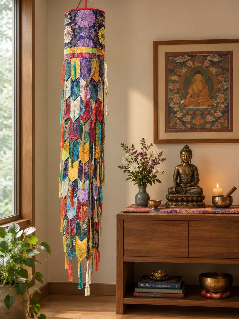 Vintage 6ft Tibetan Natural Silk Brocade Gyaltsen Victory Banner